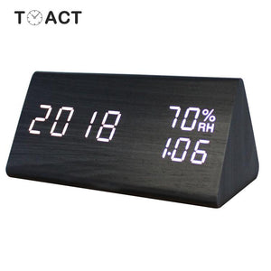 LED Wooden Alarm Clock Despertador Temperature Humidity Electronic Desktop Digital Table Clocks Bedroom Alarm Clock Home Decor