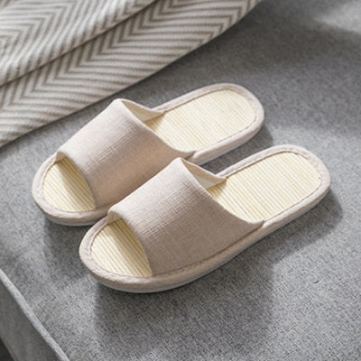 Home Bamboo Slippers For Women Summer Indoor Couple Beach Slippers Comfortable Women/Men Unisex House Shoes Cotton and Linen