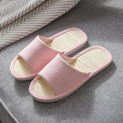 Home Bamboo Slippers For Women Summer Indoor Couple Beach Slippers Comfortable Women/Men Unisex House Shoes Cotton and Linen