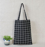 Eco Durable Women Student Cotton Bags Linen Single Shoulder Tote Bag Shopping  Check Plaid Female Flax  Shopping Canvas Bags