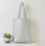 Eco Durable Women Student Cotton Bags Linen Single Shoulder Tote Bag Shopping  Check Plaid Female Flax  Shopping Canvas Bags