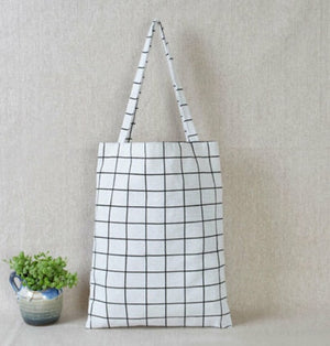 Eco Durable Women Student Cotton Bags Linen Single Shoulder Tote Bag Shopping  Check Plaid Female Flax  Shopping Canvas Bags