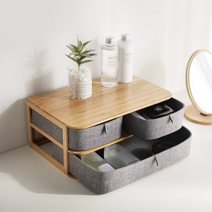 Wooden Storage Box Cosmetic Organizer Bamboo Cloth Office Desktop Storage Casket Makeup Storage Container Home Sundry Organiser