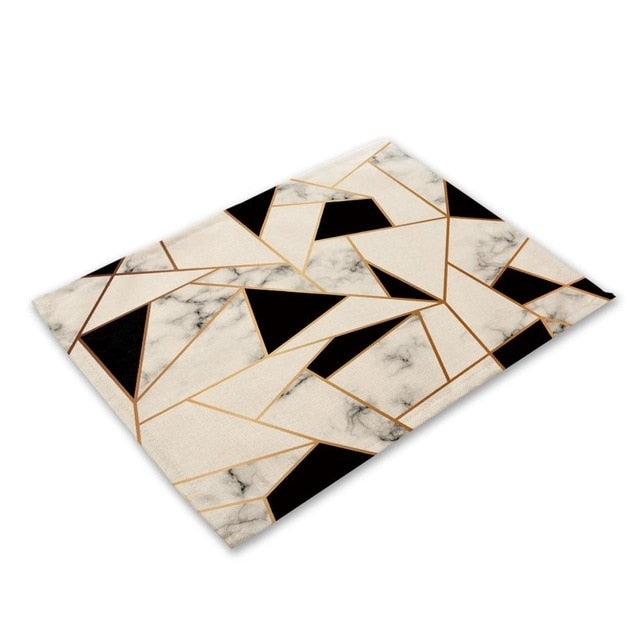 Pink Geometric Marble Printed Cotton Linen Kitchen Placemat Dining Table Mat Coaster Pads Cup Mats 42*32cm Home Decor MG0028