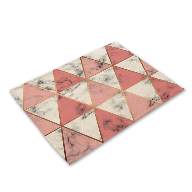 Pink Geometric Marble Printed Cotton Linen Kitchen Placemat Dining Table Mat Coaster Pads Cup Mats 42*32cm Home Decor MG0028