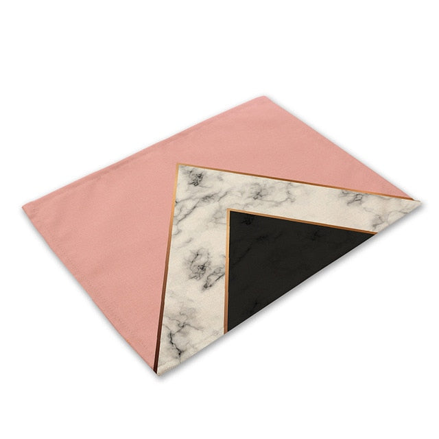 Pink Geometric Marble Printed Cotton Linen Kitchen Placemat Dining Table Mat Coaster Pads Cup Mats 42*32cm Home Decor MG0028