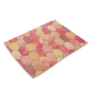 Pink Geometric Marble Printed Cotton Linen Kitchen Placemat Dining Table Mat Coaster Pads Cup Mats 42*32cm Home Decor MG0028