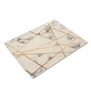 Pink Geometric Marble Printed Cotton Linen Kitchen Placemat Dining Table Mat Coaster Pads Cup Mats 42*32cm Home Decor MG0028