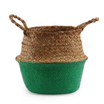 Seagrass Folding Handmade Storage Basket Decorative Rattan Plant Flower Pot Woven Wicker Belly Laundry Basket Home Decor