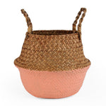 Seagrass Folding Handmade Storage Basket Decorative Rattan Plant Flower Pot Woven Wicker Belly Laundry Basket Home Decor