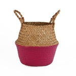 Seagrass Folding Handmade Storage Basket Decorative Rattan Plant Flower Pot Woven Wicker Belly Laundry Basket Home Decor