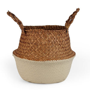 Seagrass Folding Handmade Storage Basket Decorative Rattan Plant Flower Pot Woven Wicker Belly Laundry Basket Home Decor