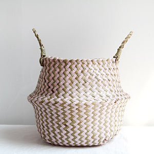 Seagrass Folding Handmade Storage Basket Decorative Rattan Plant Flower Pot Woven Wicker Belly Laundry Basket Home Decor