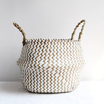 Seagrass Folding Handmade Storage Basket Decorative Rattan Plant Flower Pot Woven Wicker Belly Laundry Basket Home Decor