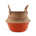 Seagrass Folding Handmade Storage Basket Decorative Rattan Plant Flower Pot Woven Wicker Belly Laundry Basket Home Decor