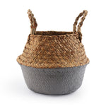 Seagrass Folding Handmade Storage Basket Decorative Rattan Plant Flower Pot Woven Wicker Belly Laundry Basket Home Decor