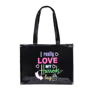 Horizontal Edition Eco Friendly Tote Shopping Bag Women Reusable Waterproof PVC Shoulder Bag Large Capacity London Style Handbag