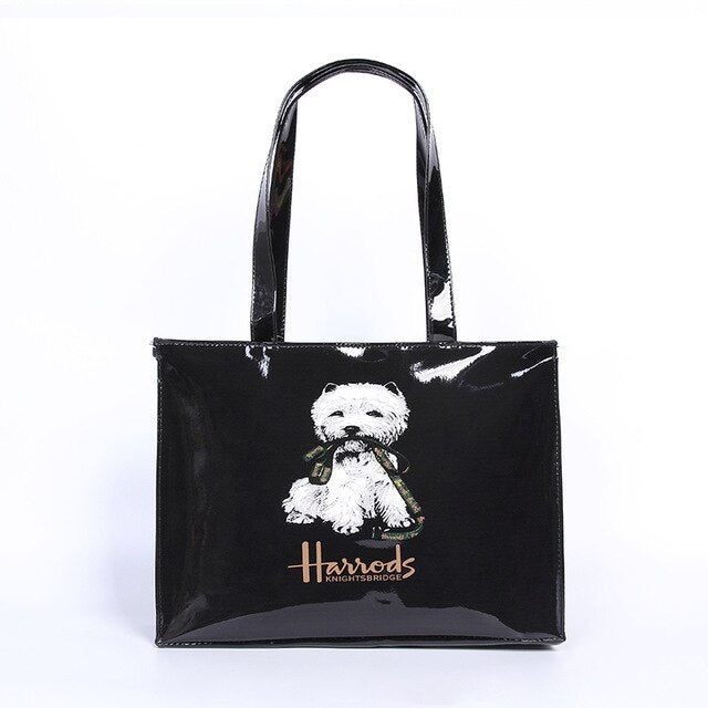 Horizontal Edition Eco Friendly Tote Shopping Bag Women Reusable Waterproof PVC Shoulder Bag Large Capacity London Style Handbag