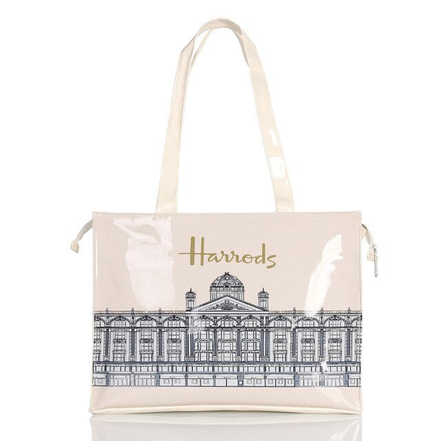 Horizontal Edition Eco Friendly Tote Shopping Bag Women Reusable Waterproof PVC Shoulder Bag Large Capacity London Style Handbag