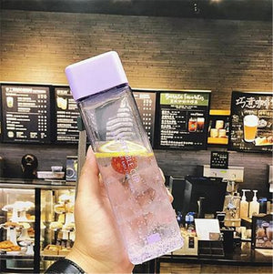 New Square Frosted Plastic Water Bottle Portable Transparent Bottle Fruit Juice Leak-proof Outdoor Sport Travel Camping Bottle