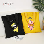 2020 Women Canvas Shopping Bag BT21 Letters Print Female Cotton Cloth Shoulder Bag Eco Handbag Tote Reusable Shopper Bags Black