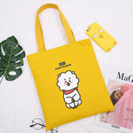 2020 Women Canvas Shopping Bag BT21 Letters Print Female Cotton Cloth Shoulder Bag Eco Handbag Tote Reusable Shopper Bags Black