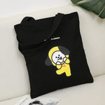 2020 Women Canvas Shopping Bag BT21 Letters Print Female Cotton Cloth Shoulder Bag Eco Handbag Tote Reusable Shopper Bags Black