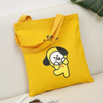 2020 Women Canvas Shopping Bag BT21 Letters Print Female Cotton Cloth Shoulder Bag Eco Handbag Tote Reusable Shopper Bags Black