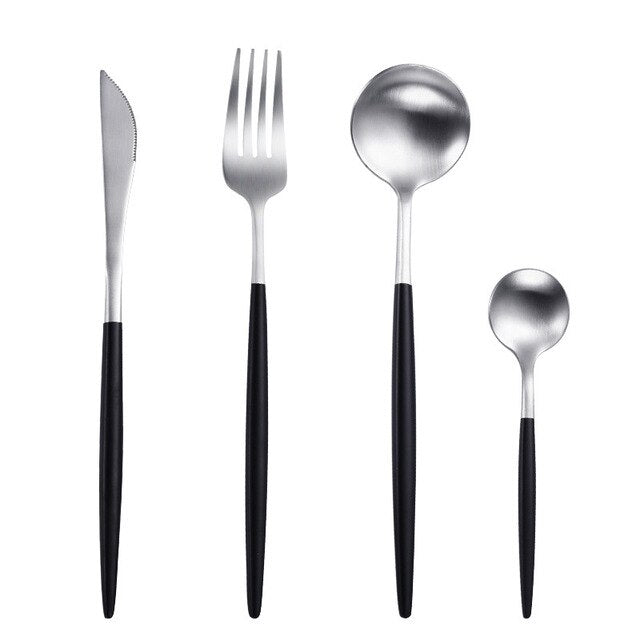 White Gold Cutlery Set Western 18/10 Stainless Steel Tableware Home Spoon Fork Knife Chopsticks Kit Dinnerware Sets tableware