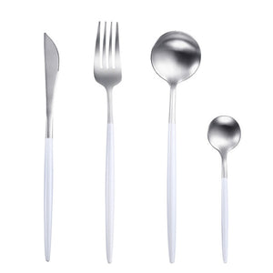 White Gold Cutlery Set Western 18/10 Stainless Steel Tableware Home Spoon Fork Knife Chopsticks Kit Dinnerware Sets tableware