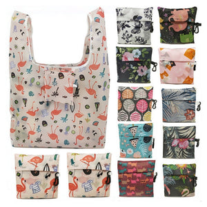 New Printing Foldable Shopping Bag Large Eco Reusable Portable Shoulder Handbag for Travel Grocery Waterproof Folding Pouch