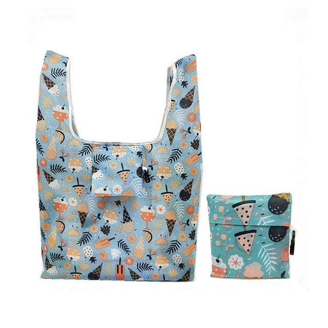 New Printing Foldable Shopping Bag Large Eco Reusable Portable Shoulder Handbag for Travel Grocery Waterproof Folding Pouch