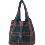 Winter Warm Tartan Check Wool Eco Shopping Tote Shoulder Bag Blue Green MOYU99